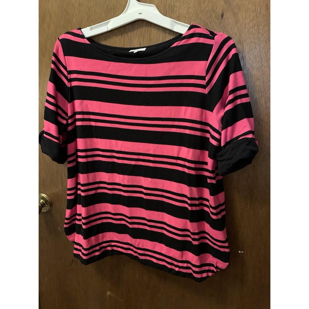 Crown and Ivy Pink and Black striped top size large